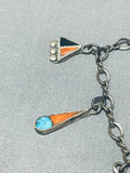 Important Vintage Native American Zuni Dishta Turquoise Sterling Silver Inlay Charm Bracelet Old-Nativo Arts