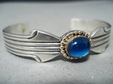 Dynamic Vintage Native American Navajo Blue Topaz Sterling Silver & 14k Gold Bracelet Old-Nativo Arts