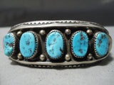 Heavy 72 Gram Vintage Native American Navajo Turquoise Sterling Silver Stamped Bracelet-Nativo Arts