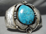Vivid Museum Vintage Native American Navajo Carico Lake Turquoise Sterling Silver Bracelet Old-Nativo Arts