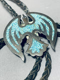 Unique Vintage Native American Navajo Turquoise Chip Inlay Sterling Silver Waterbird Bolo-Nativo Arts