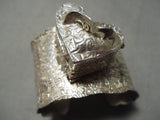 Native American Cathy Whitman Huge Vintage Sterling Silver Heart Pillbox Bracelet Cuff-Nativo Arts
