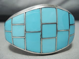Benny Touchine Vintage Native American Navajo Turquoise Inlay Sterling Silver Bracelet-Nativo Arts
