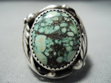 Incredible Vintage Native American Navajo Green Turquoise Spiderweb Turquoise Sterling Ring-Nativo Arts