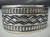 Detailed Sunny Reeves Native American Navajo Sterling Silver Extreme Stamp Bracelet-Nativo Arts