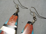 Native American Superior Vintage Santo Domingo Turquoise Sterling Silver Earrings Old-Nativo Arts