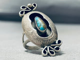 Rare Bisbee Turquoise Vintage Native American Navajo Sterling Silve Runique Ring Old-Nativo Arts
