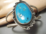 Incredible Deep Blue Turquoise Vintage Native American Navajo Sterling Silver Bracelet Old-Nativo Arts