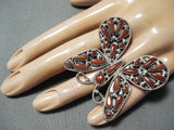 One Of Biggest Zuni Coral Sterling Silver Butterfly Ring Native American-Nativo Arts