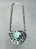 Superior Vintage Native American Navajo Turquoise Sterling Silver Geomtric Necklace-Nativo Arts