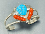 Astonishing Native American Zuni Kingman Turquoise And Coral Sterling Silver Bracelet-Nativo Arts
