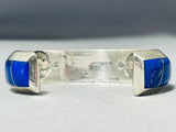 Hypnotic Native American Navajo Signed Inlay Spiderweb Turquoise Lapis Sterling Silver Bracelet-Nativo Arts