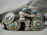 Incredible Vintage Native American Navajo Hand Wrought Sterling Silver Turquoise Concho Belt-Nativo Arts