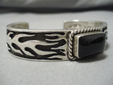 Magnificent John Begay Vintage Native American Navajo Onyx Sterling Silver Bracelet Cuff-Nativo Arts