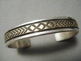 Hand Tooled Real 14k Gold Vintage Native American Navajo Sterling Silver Bracelet Old-Nativo Arts