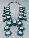 Rare Robins Egg Turquoise Vintage Native American Navajo Sterling Silver Squash Blossom Necklace-Nativo Arts
