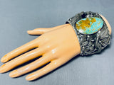 Native American Omg 215 Gram San Felipe Lizard Turquoise Sterling Silver Bracelet-Nativo Arts