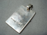 One Of A Kind Native American Zuni Turquoise Jet Inlay Sterling Silver Pendant-Nativo Arts