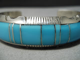 Thick Sturdy Vintage Native American Navajo Sky Blue Turquoise Inlay Sterling Silver Bracelet-Nativo Arts