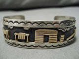 Stunning Vintage Native American Navajo 14k Gold Convex Sterling Silver Bracelet-Nativo Arts