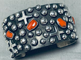 4 Directions Native American Navajo Chunky Coral Sterling Silver Coral Bracelet-Nativo Arts