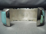 Heavy Thick Native American Navajo Turquois Einlay Sterling Silver Bracelet-Nativo Arts