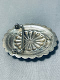 Thick Signed Native American Navajo Turquoise Lapis Sterling Silver Buckle-Nativo Arts