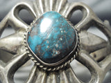 Rare Vintage Native American Navajo Bisbee Turquoise Sterling Silver Bracelet Old-Nativo Arts
