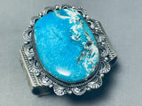Huge Vintage Native American Navajo Gilbert Turquoise Sterling Silver Bracelet-Nativo Arts