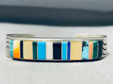 Thicker Vintage Navajo Inlay Sterling Silver Turquoise Bracelet-Nativo Arts