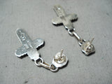 Exquisite Native American Zuni Sleeping Beauty Turquoise Sterling Silver Cross Earrings-Nativo Arts