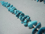 Gorgeous Vintage Native American Navajo Old Kingman Turquoise Sterling Silver Necklace Old-Nativo Arts