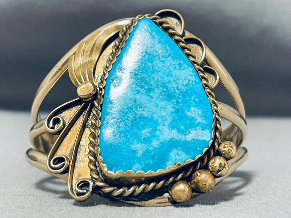 Extremely Rare Gold Native American Navajo Gilbert Turquoise Sterling Silver Bracelet-Nativo Arts
