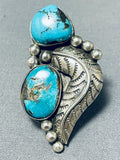 Tremdendous Vintage Native American Navajo Kingman Turquoise Sterling Silver Ring-Nativo Arts