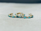 Solid 14 Gold Vintage Native American Navajo Turquoise Earrings-Nativo Arts