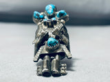 Native American Colossal Vintage Navajo Kachian Turquoise Sterling Silver Ring Old-Nativo Arts
