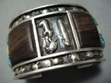 Ideal Design Vintage Native American Navajo Turquoise Sterling Silver Heavy Wood Bracelet-Nativo Arts