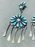 Dazzling Vintage Native American Zuni Blue Gem Turquoise Sterling Silver Dream Catcher Earrings-Nativo Arts