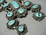 Very Rare Vintage Native American Navajo Turquoise Sterling Silver Squash Blossom Necklace Old-Nativo Arts