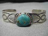 Stunning Vintage Native American Navajo Green Old Kingman Turquoise Sterling Silver Bracelet-Nativo Arts