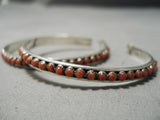 One Of The Biggest Best Native American Navajo Coral Sterling Silver Hoop Earrings-Nativo Arts