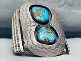 Best Vintage Native American Navajo Morenci Turquoise Sterling Silver 2 Stone Bracelet-Nativo Arts