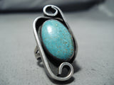Marvelous Vintage Native American Navajo Kingman Turquoise Sterling Silver Ring Old-Nativo Arts