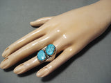 Heavy Men's Double Turquoise Vintage Native American Navajo Sterling Silver Ring Old-Nativo Arts