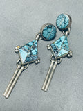 The Best Vintage Native American Navajo Blue Diamond Turquoise Sterling Silver Earrings-Nativo Arts