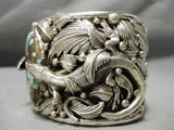 Huge Heavy Native American Navajo #8 Turquoise Sterling Silver Lizard Bracelet Cuff-Nativo Arts