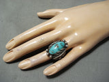 Heavy Large Vintage Native American Navajo Old Morenci Turquoise Sterling Silver Ring Old-Nativo Arts