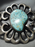 Huge Heavy Thick Vintage Native American Navajo Apache Turquoise Sterling Silver Bracelet Old-Nativo Arts