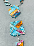 One Of The Most Intricate Santo Domingo Turquoise Inlay Sterling Silver Necklace-Nativo Arts