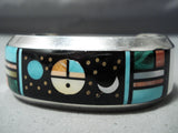 Space Inlay Vintage Native American Navajo Turquoise Sterling Silver Bracelet Cuff-Nativo Arts